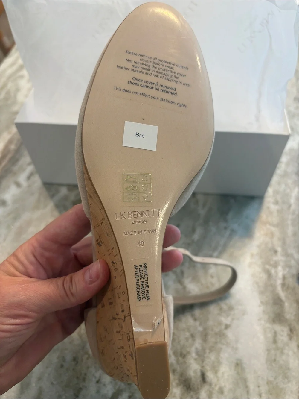 LK Bennett Beige Nude Suede Ankle-Strap Cork Wedges